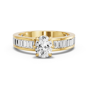 Image for Oval Six Prong diamond Ring with Baguette Channel band