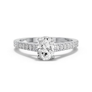 Image for Oval Six Prong diamond Ring with Cathedral Pave band