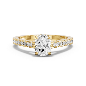 Image for Oval Six Prong diamond Ring with Cathedral Pave band