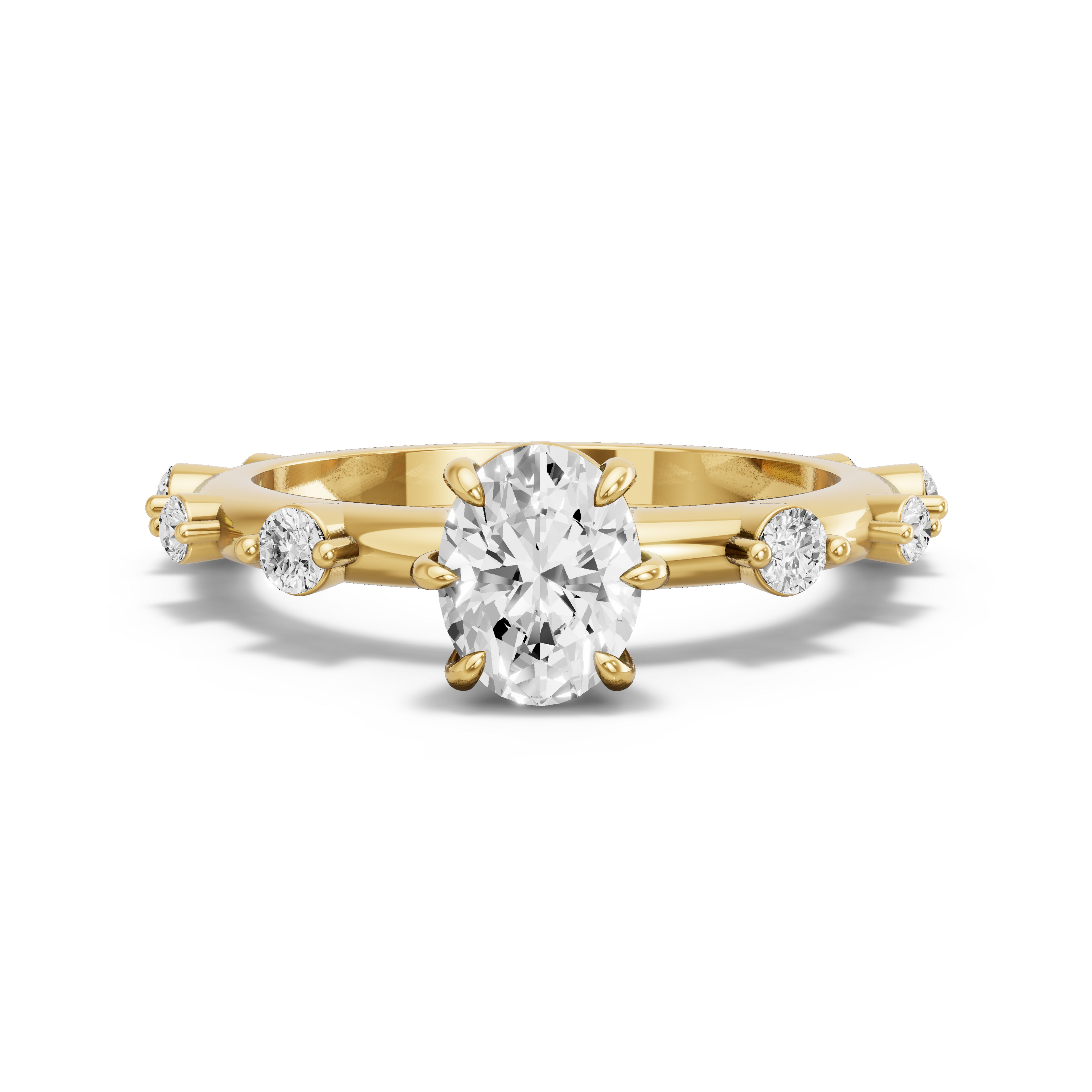 Image for Oval Six Prong diamond Ring with Floating Station band in 10K Yellow Gold