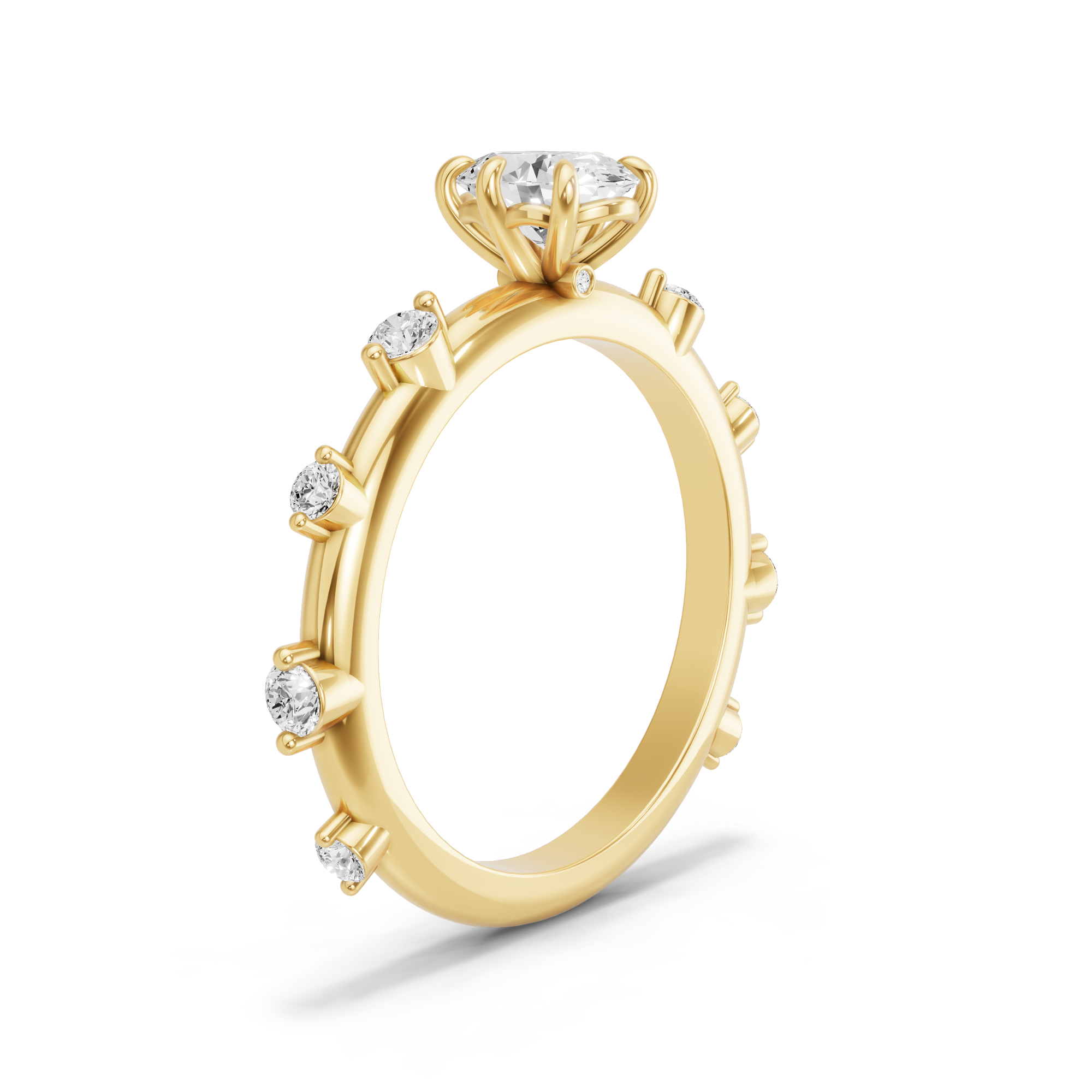 Image for Oval Six Prong diamond Ring with Floating Station band in 18K Yellow Gold