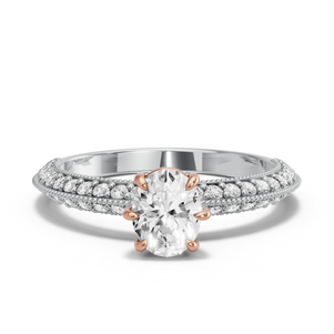 Image for Oval Six Prong diamond Ring with Knife Edge Pave band