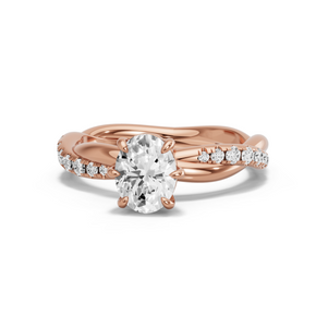 Image for Oval Six Prong diamond Ring with Rope Pave band