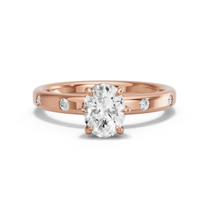 Image for Oval Six Prong diamond Ring with Sleek Accent band