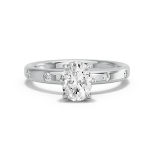 Image for Oval Six Prong diamond Ring with Sleek Accent band