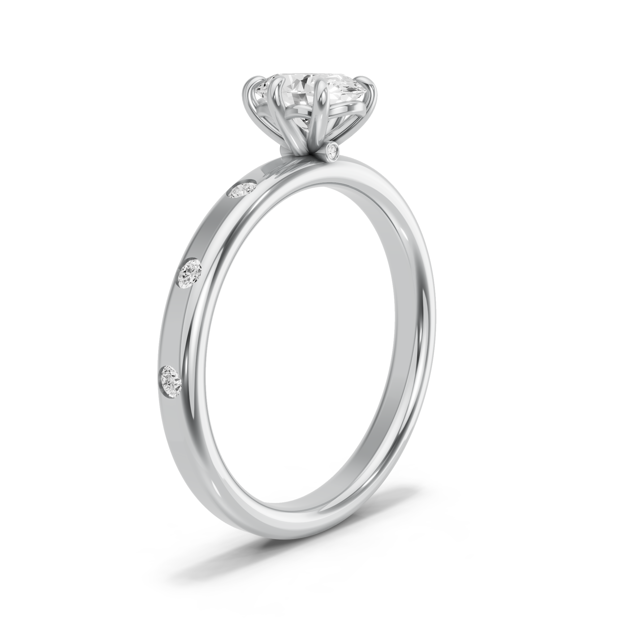 Image for Oval Six Prong diamond Ring with Sleek Accent band in 950 Platinum
