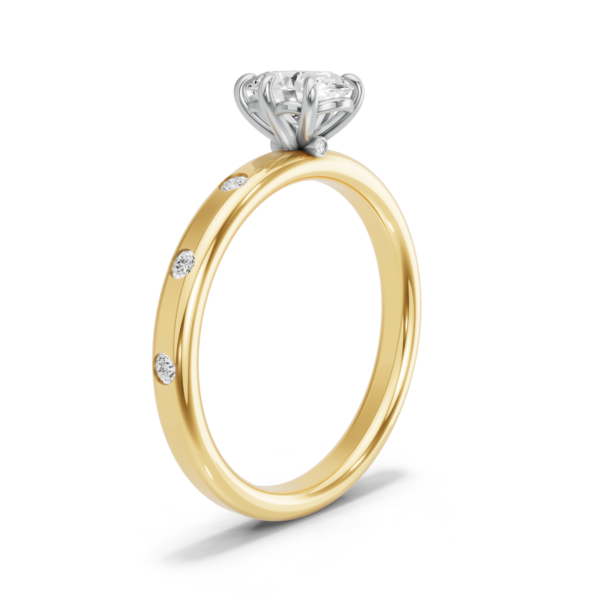 Image for Oval Six Prong diamond Ring with Sleek Accent band in 14K Two Tone Yellow Gold