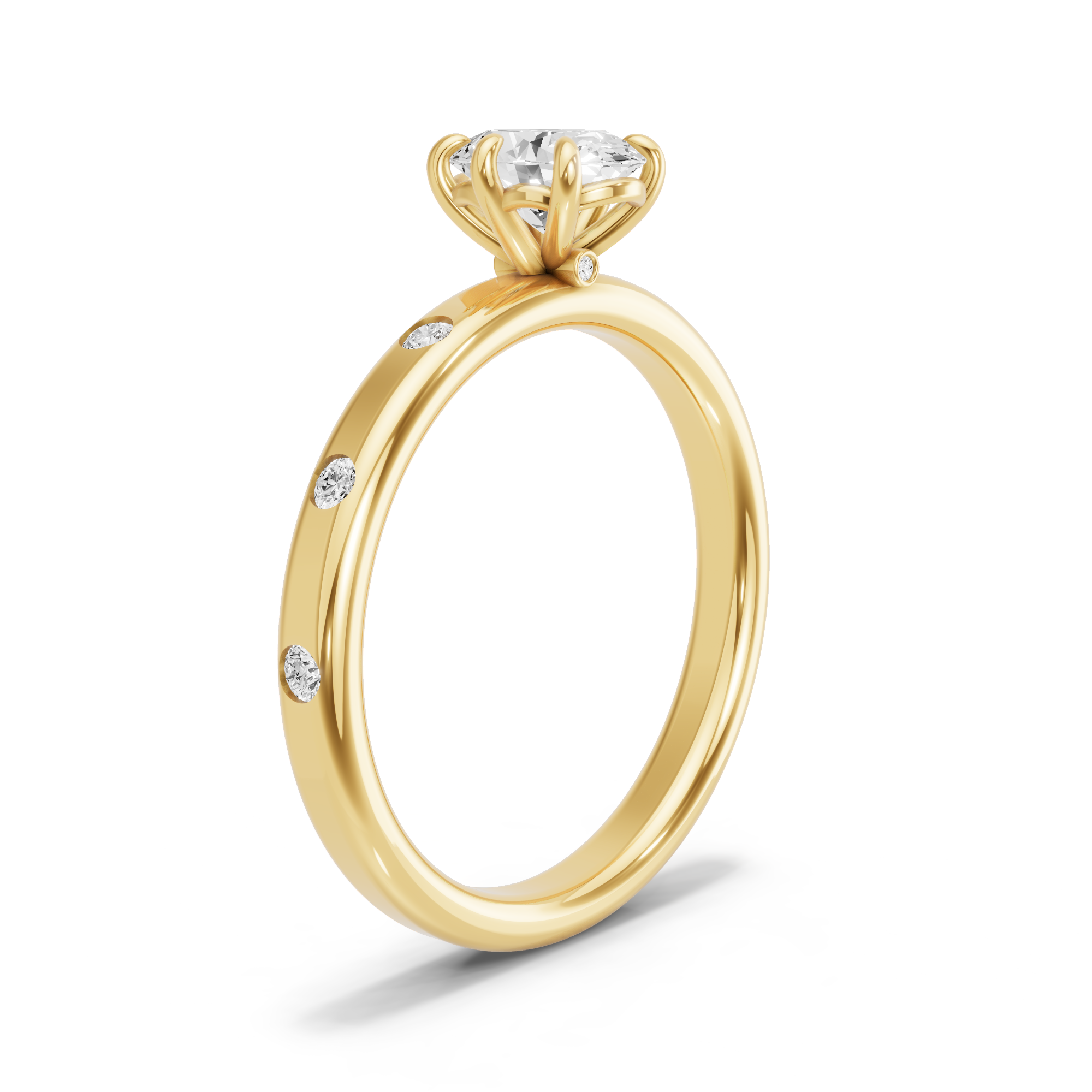 Image for Oval Six Prong diamond Ring with Sleek Accent band in 18K Yellow Gold