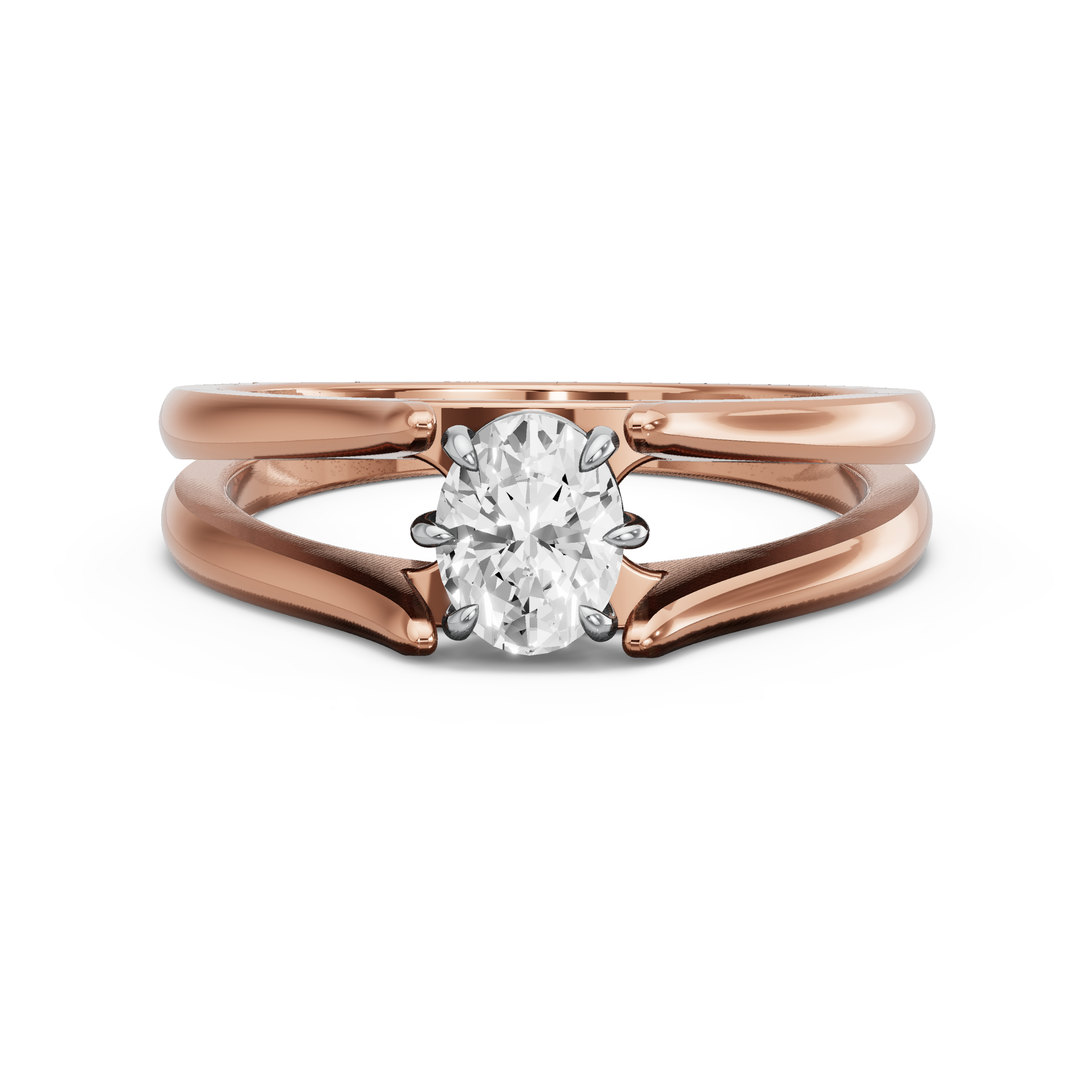 Image for Oval Six Prong diamond Ring with Split Ring Solitaire band in 10K Two Tone Rose Gold