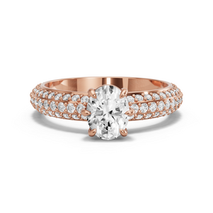 Image for Oval Six Prong diamond Ring with Triple Row Pave band