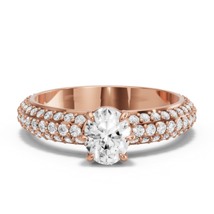 Image for Oval Six Prong diamond Ring with Triple Row Pave band