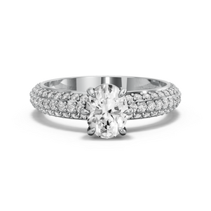Image for Oval Six Prong diamond Ring with Triple Row Pave band