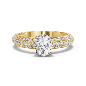 Image for Oval Six Prong diamond Ring with Triple Row Pave band