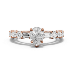 Image for Pear Six Prong diamond Ring with Alternating Baguette band in 14K Rose Gold