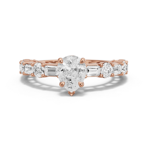 Image for Pear Six Prong diamond Ring with Alternating Baguette band