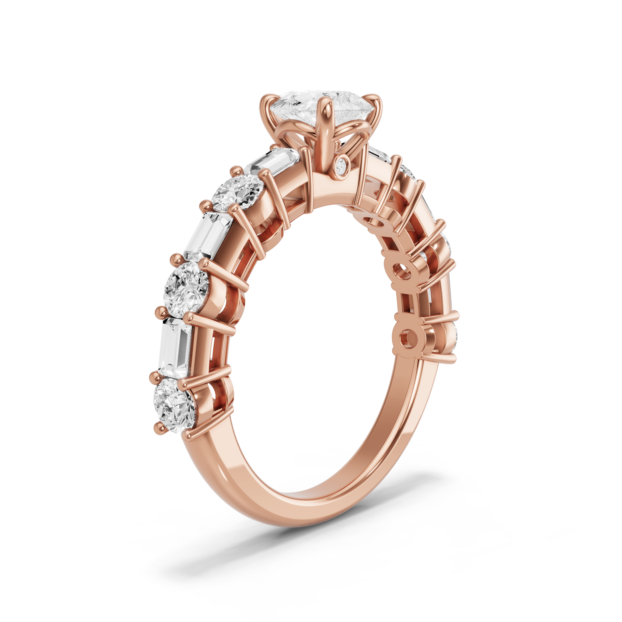 Image for Pear Six Prong diamond Ring with Alternating Baguette band