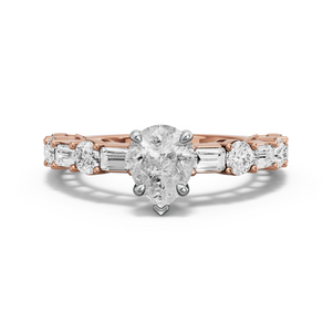 Image for Pear Six Prong diamond Ring with Alternating Baguette band