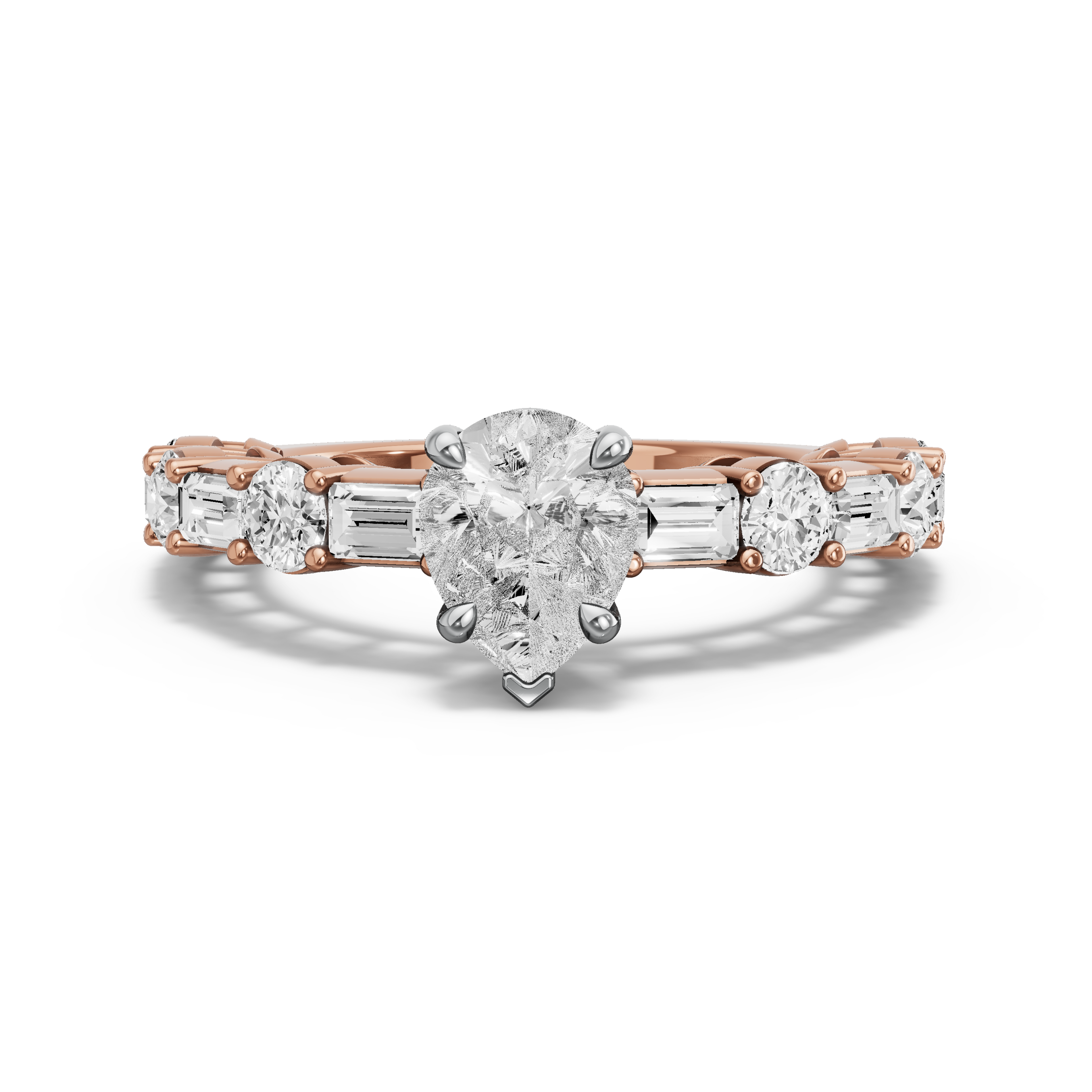Image for Pear Six Prong diamond Ring with Alternating Baguette band