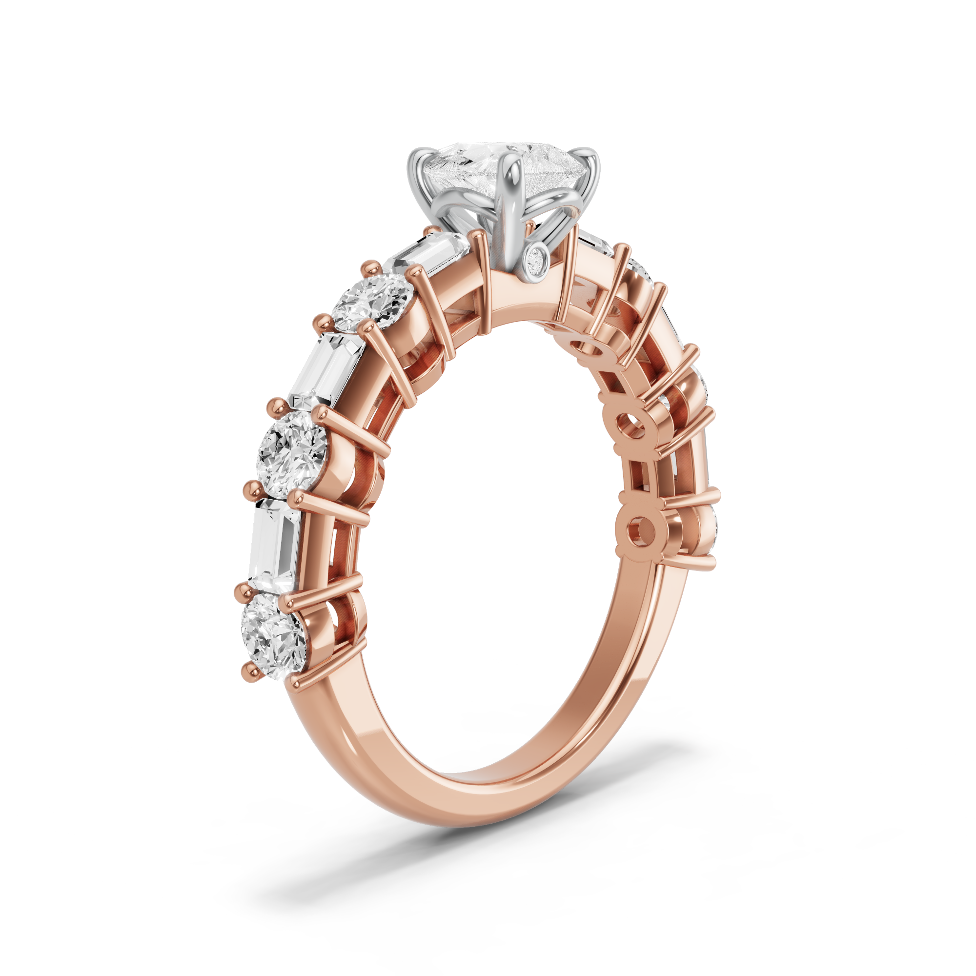 Image for Pear Six Prong diamond Ring with Alternating Baguette band