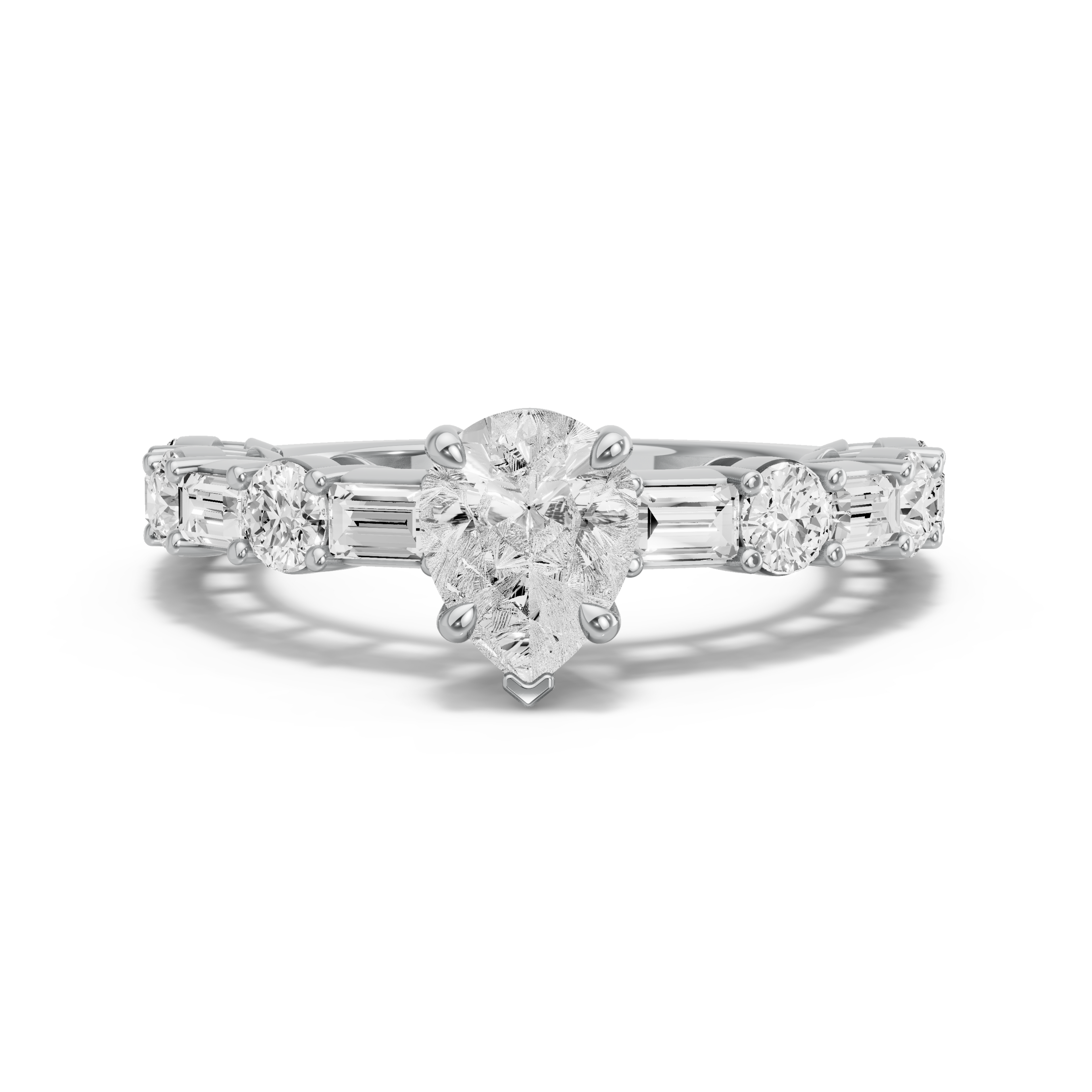 Image for Pear Six Prong diamond Ring with Alternating Baguette band