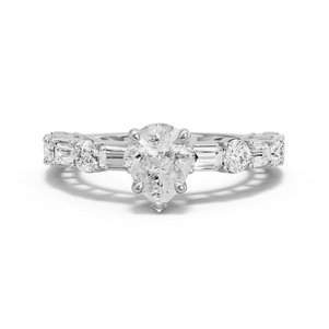 Image for Pear Six Prong diamond Ring with Alternating Baguette band