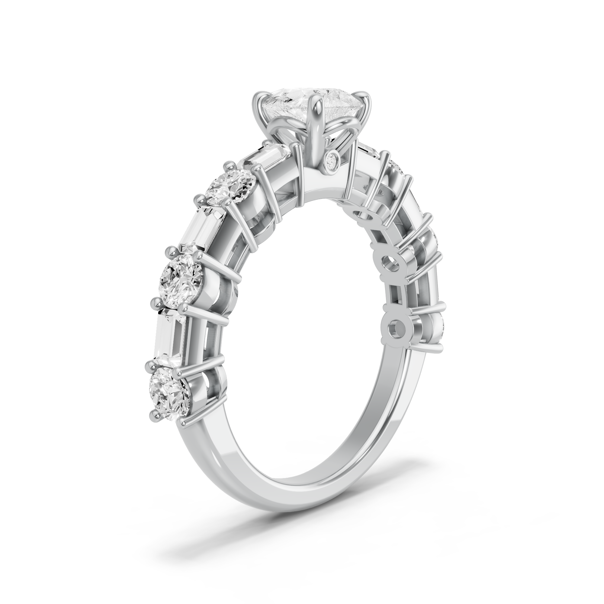 Image for Pear Six Prong diamond Ring with Alternating Baguette band