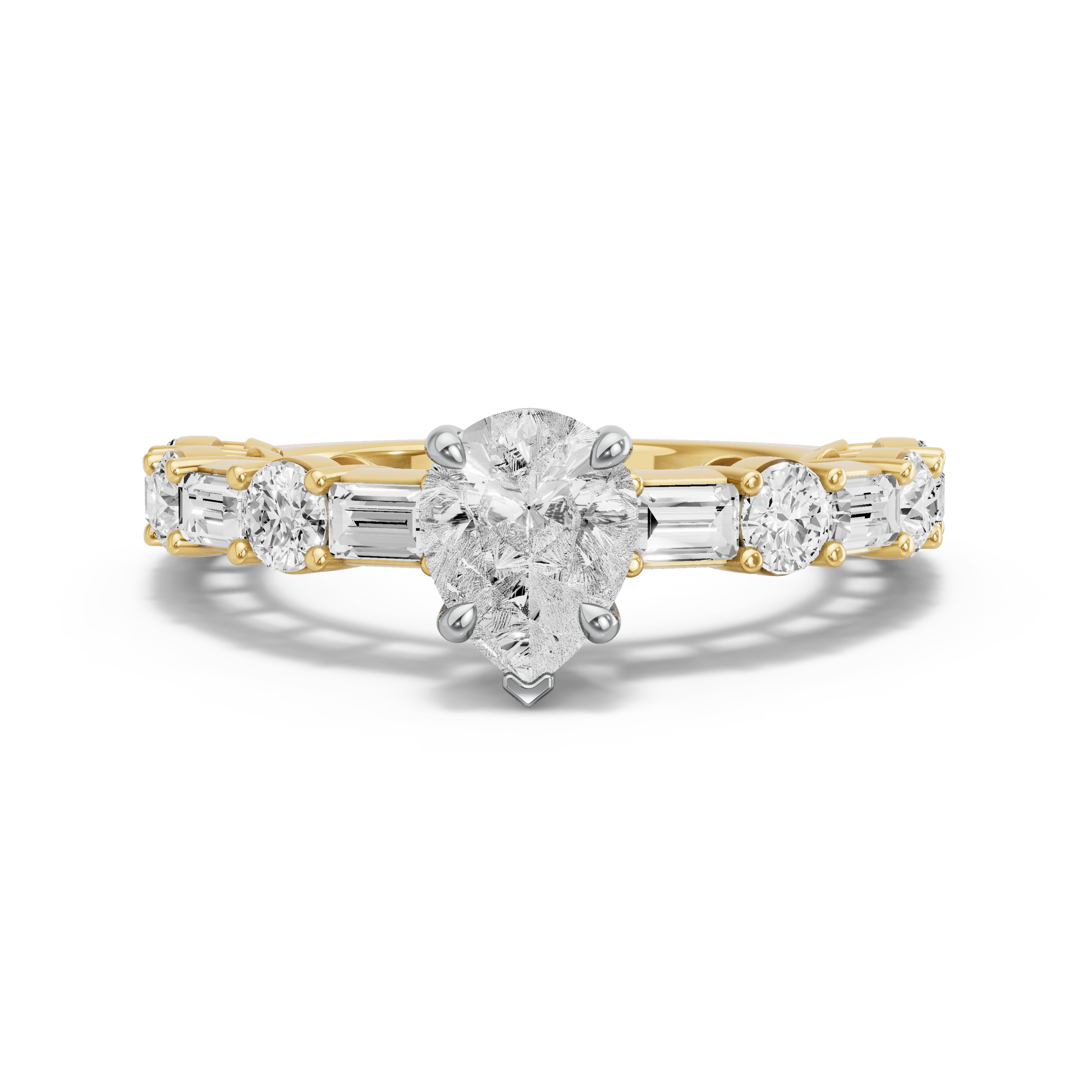 Image for Pear Six Prong diamond Ring with Alternating Baguette band