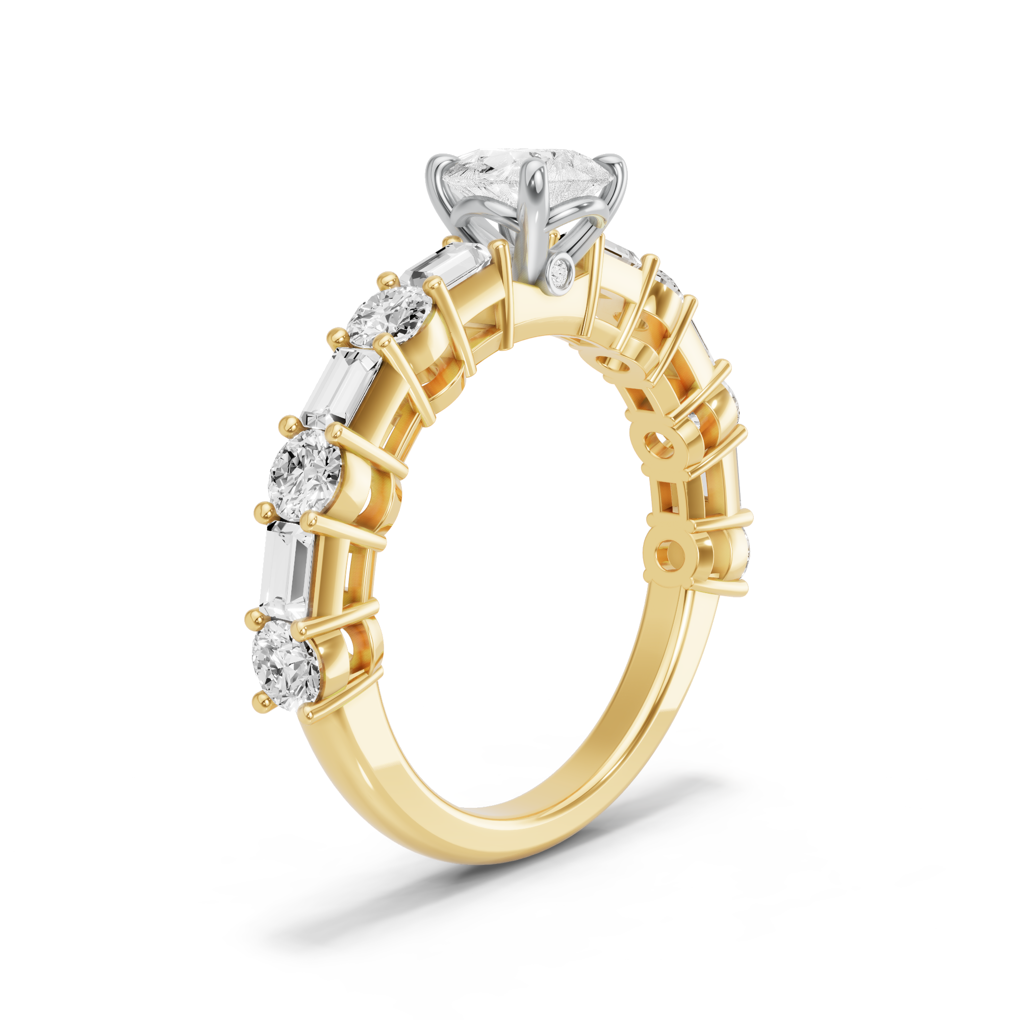 Image for Pear Six Prong diamond Ring with Alternating Baguette band