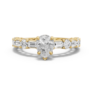 Image for Pear Six Prong diamond Ring with Alternating Baguette band