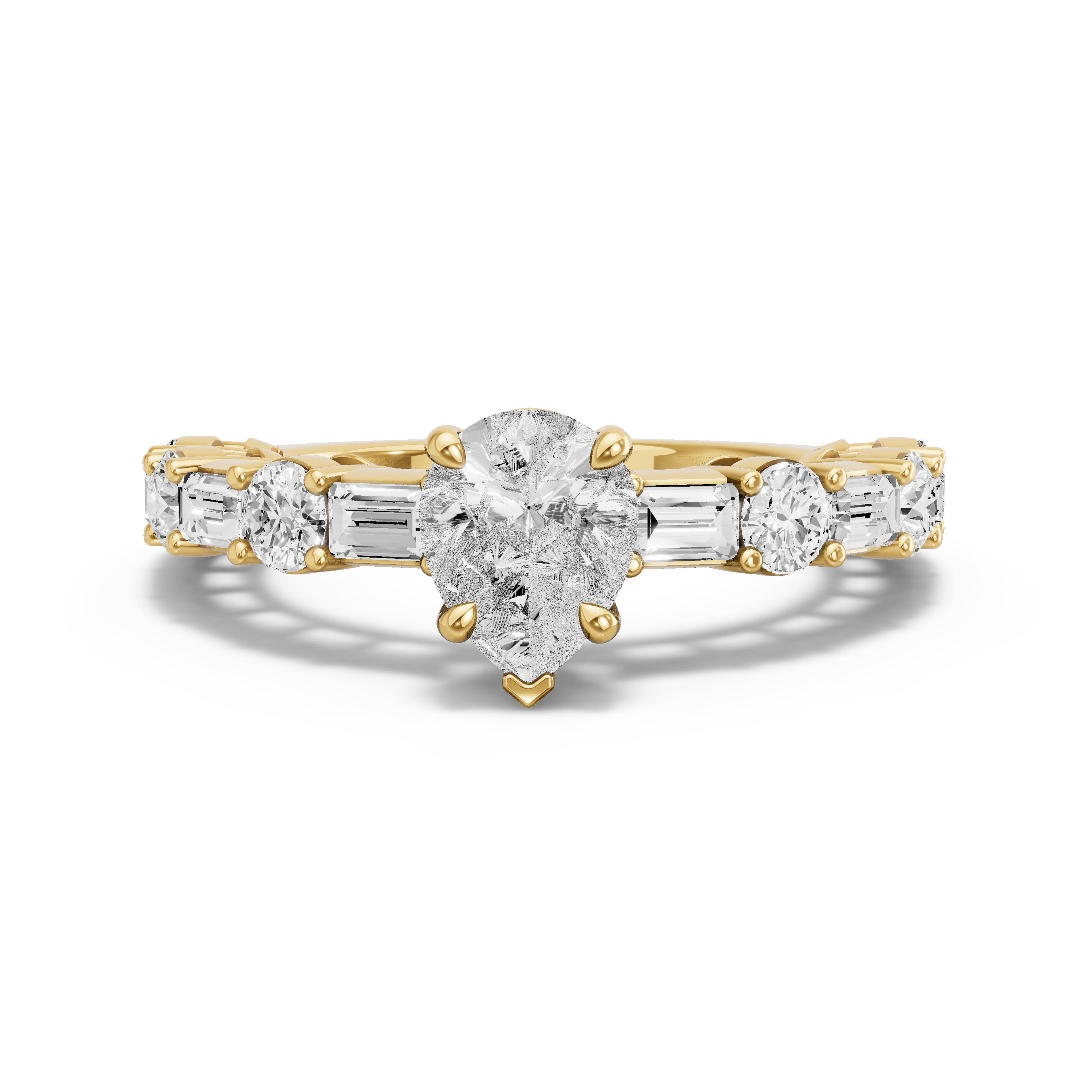 Image for Pear Six Prong diamond Ring with Alternating Baguette band