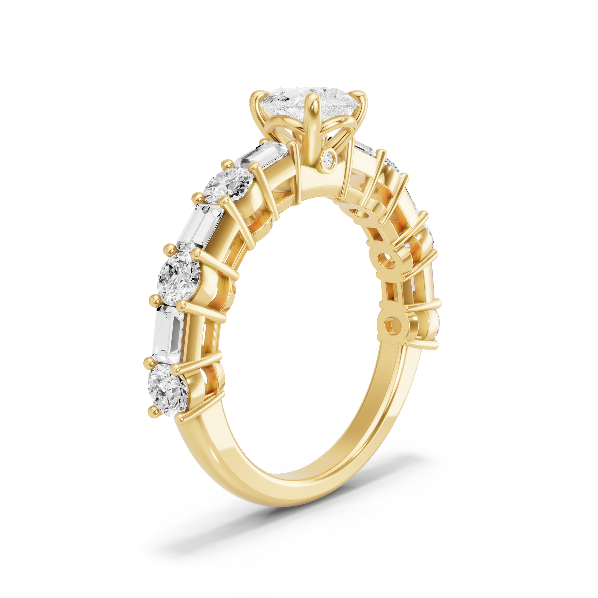 Image for Pear Six Prong diamond Ring with Alternating Baguette band