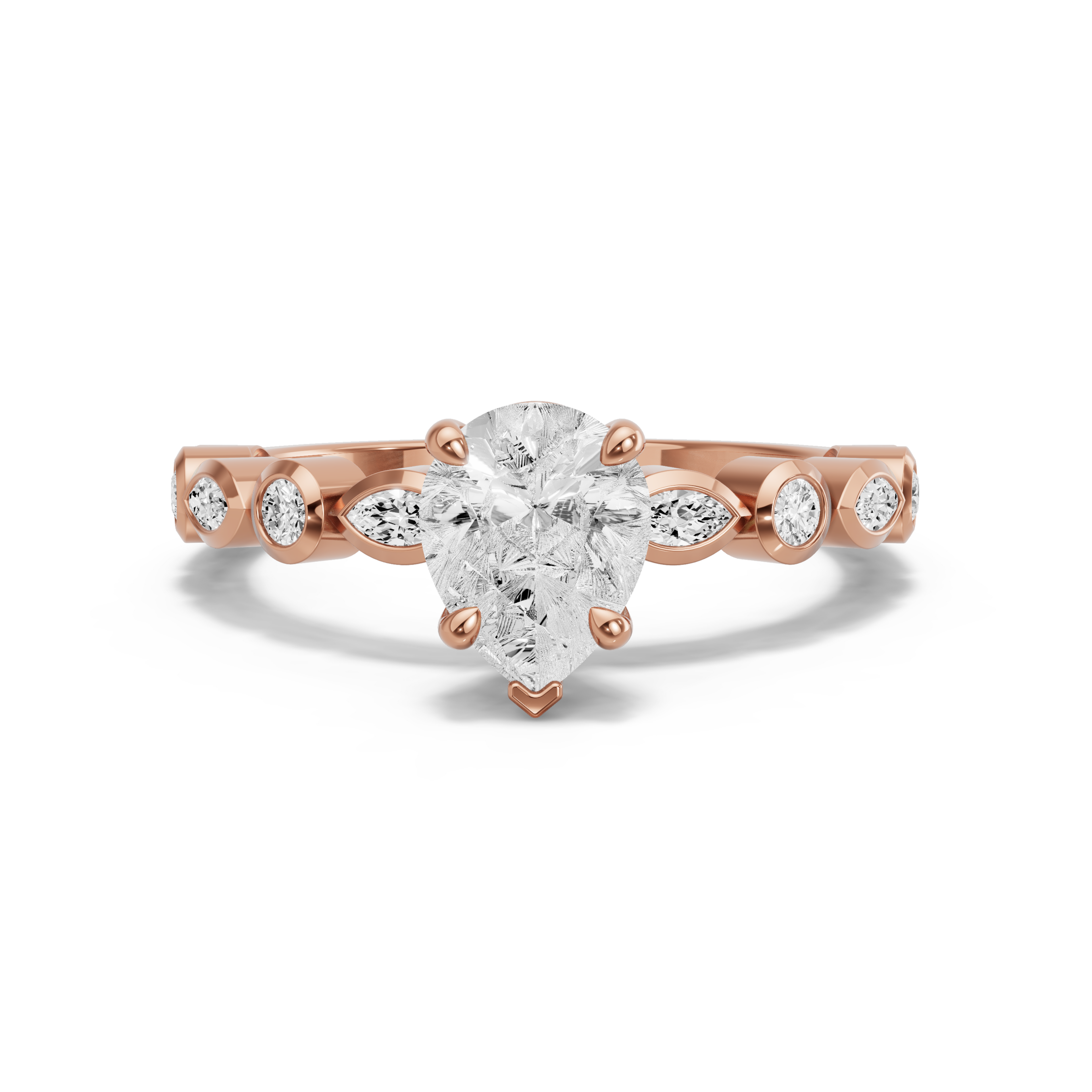 Image for Pear Six Prong diamond Ring with Alternating Marquise band