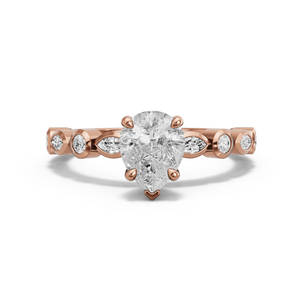 Image for Pear Six Prong diamond Ring with Alternating Marquise band in 18K Rose Gold