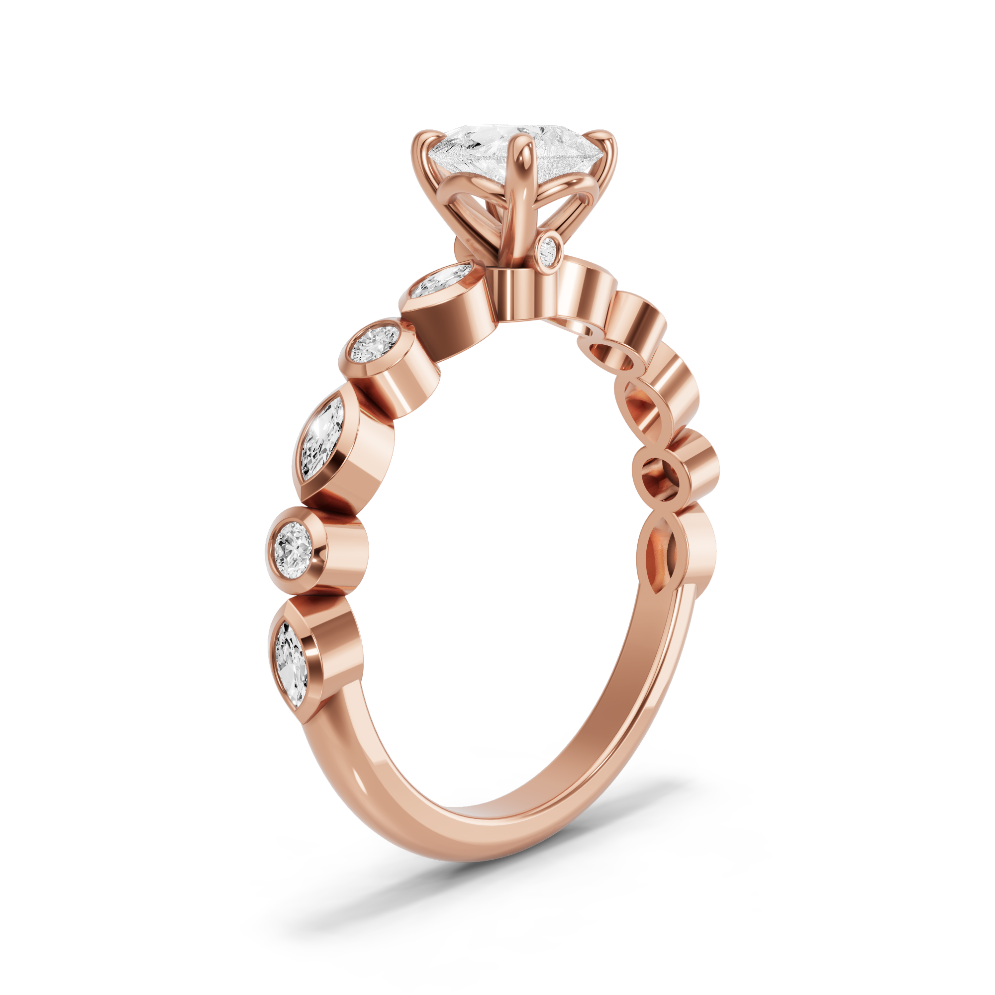 Image for Pear Six Prong diamond Ring with Alternating Marquise band