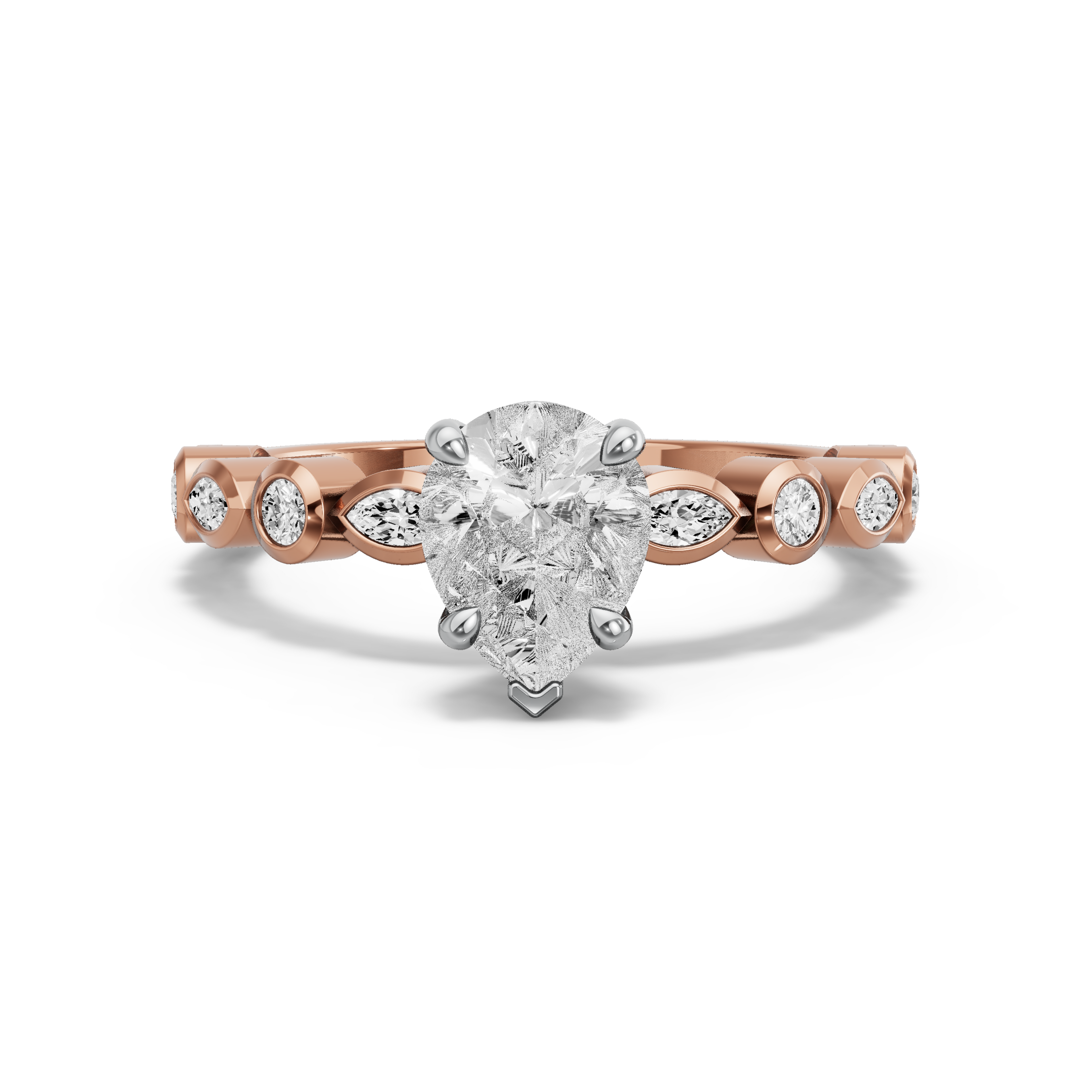 Image for Pear Six Prong diamond Ring with Alternating Marquise band