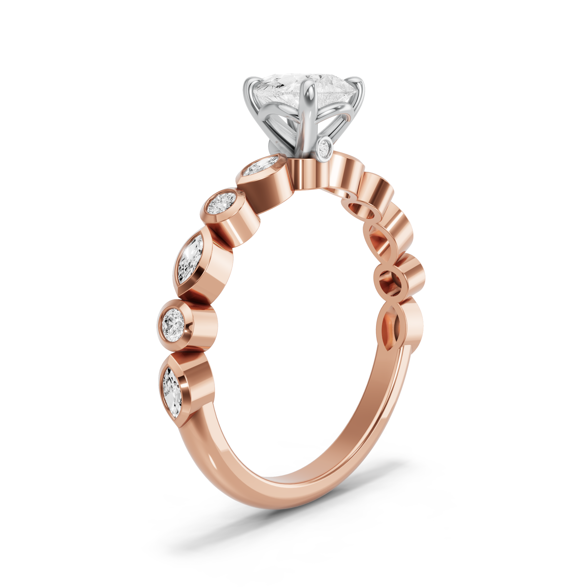 Image for Pear Six Prong diamond Ring with Alternating Marquise band