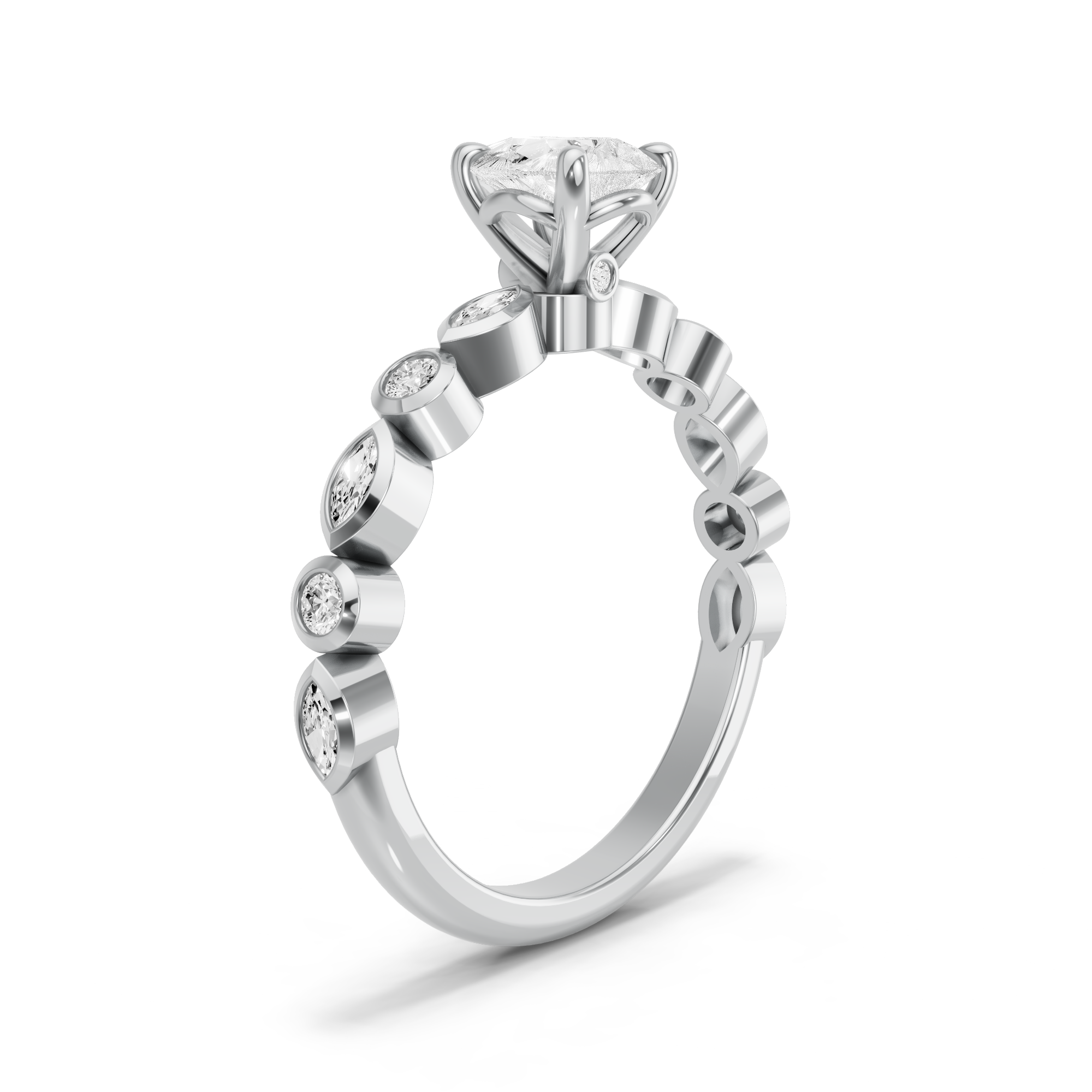 Image for Pear Six Prong diamond Ring with Alternating Marquise band