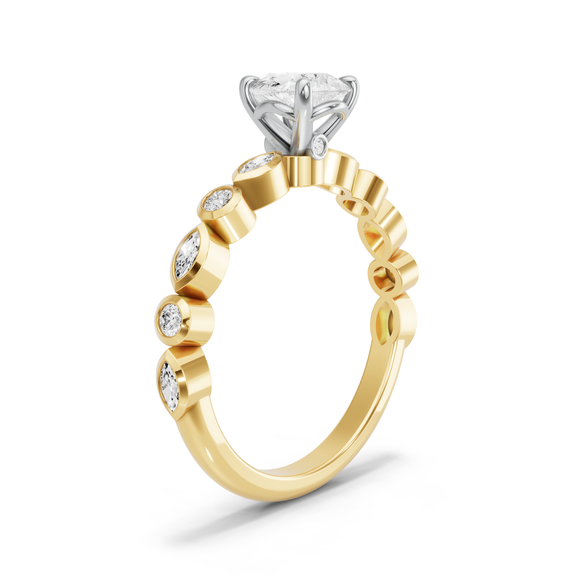 Image for Pear Six Prong diamond Ring with Alternating Marquise band