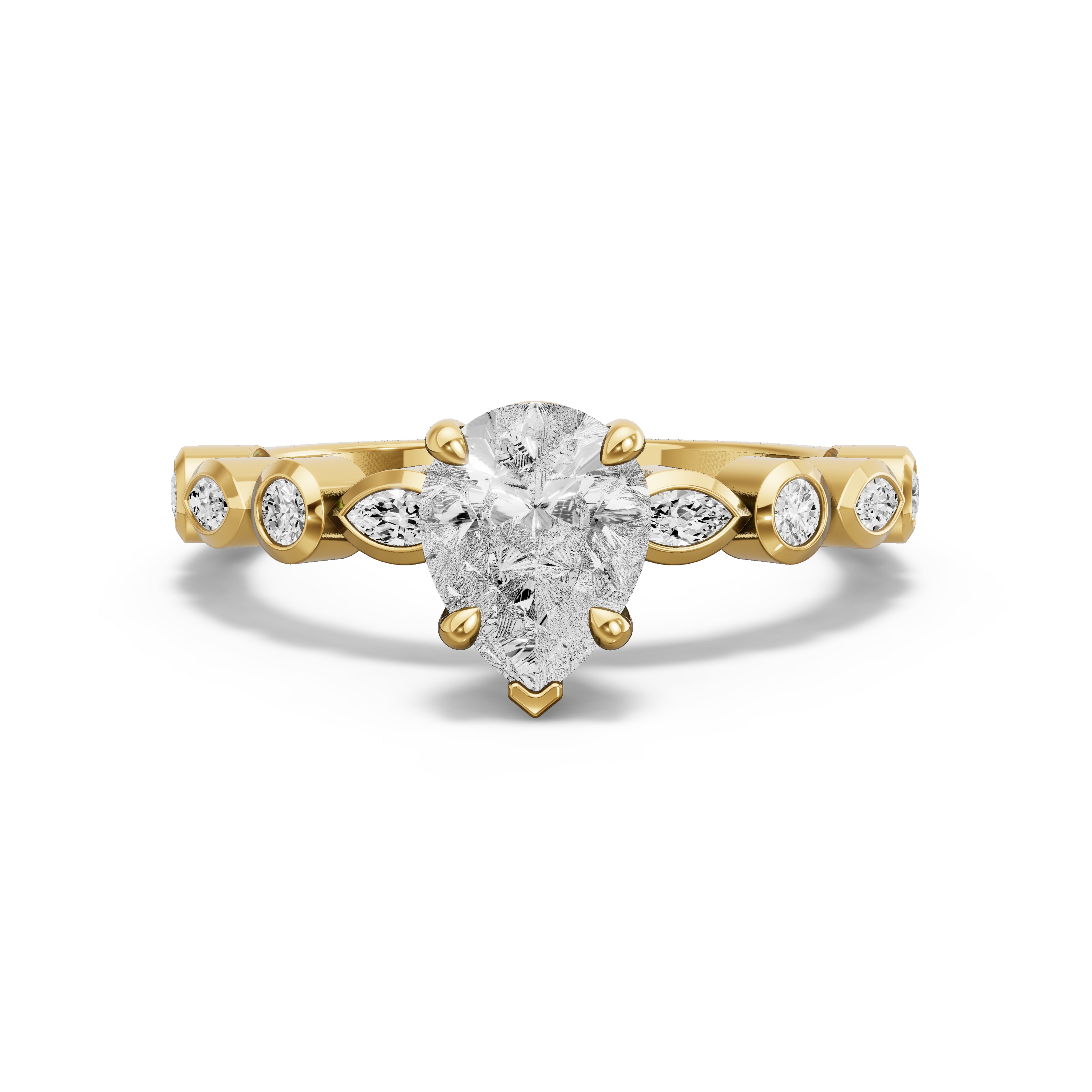 Image for Pear Six Prong diamond Ring with Alternating Marquise band