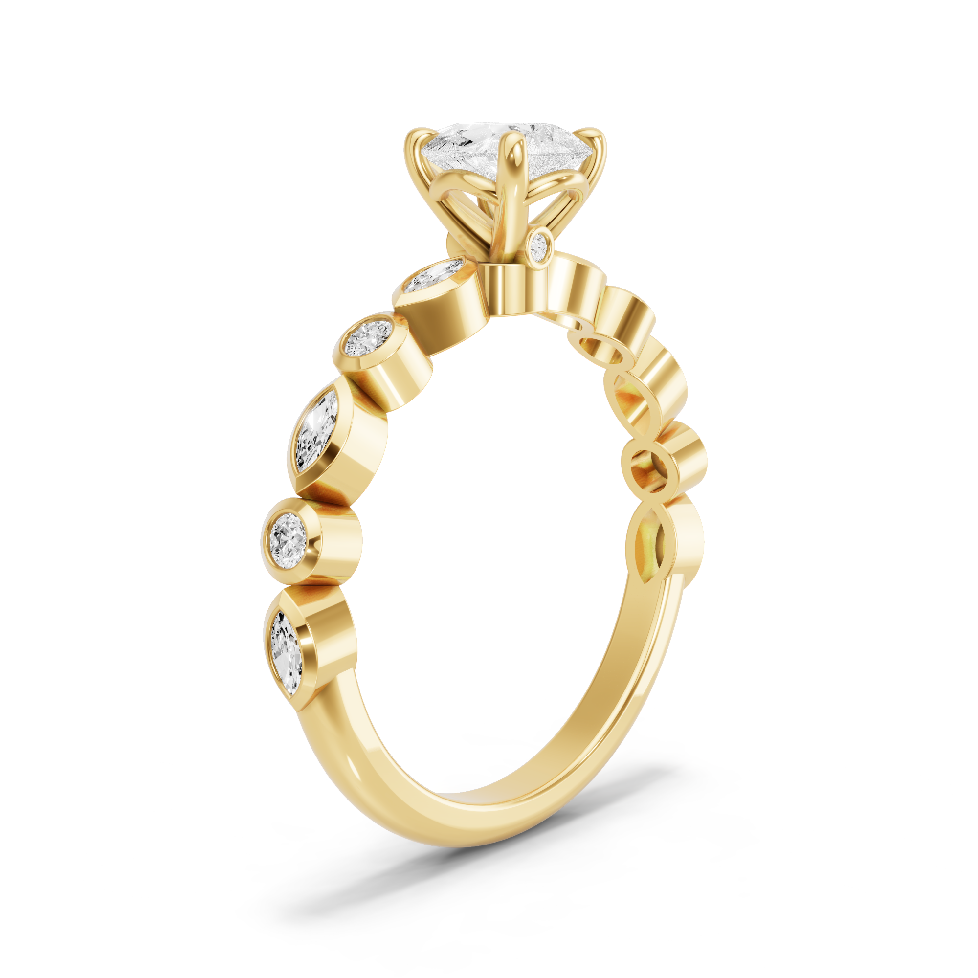 Image for Pear Six Prong diamond Ring with Alternating Marquise band
