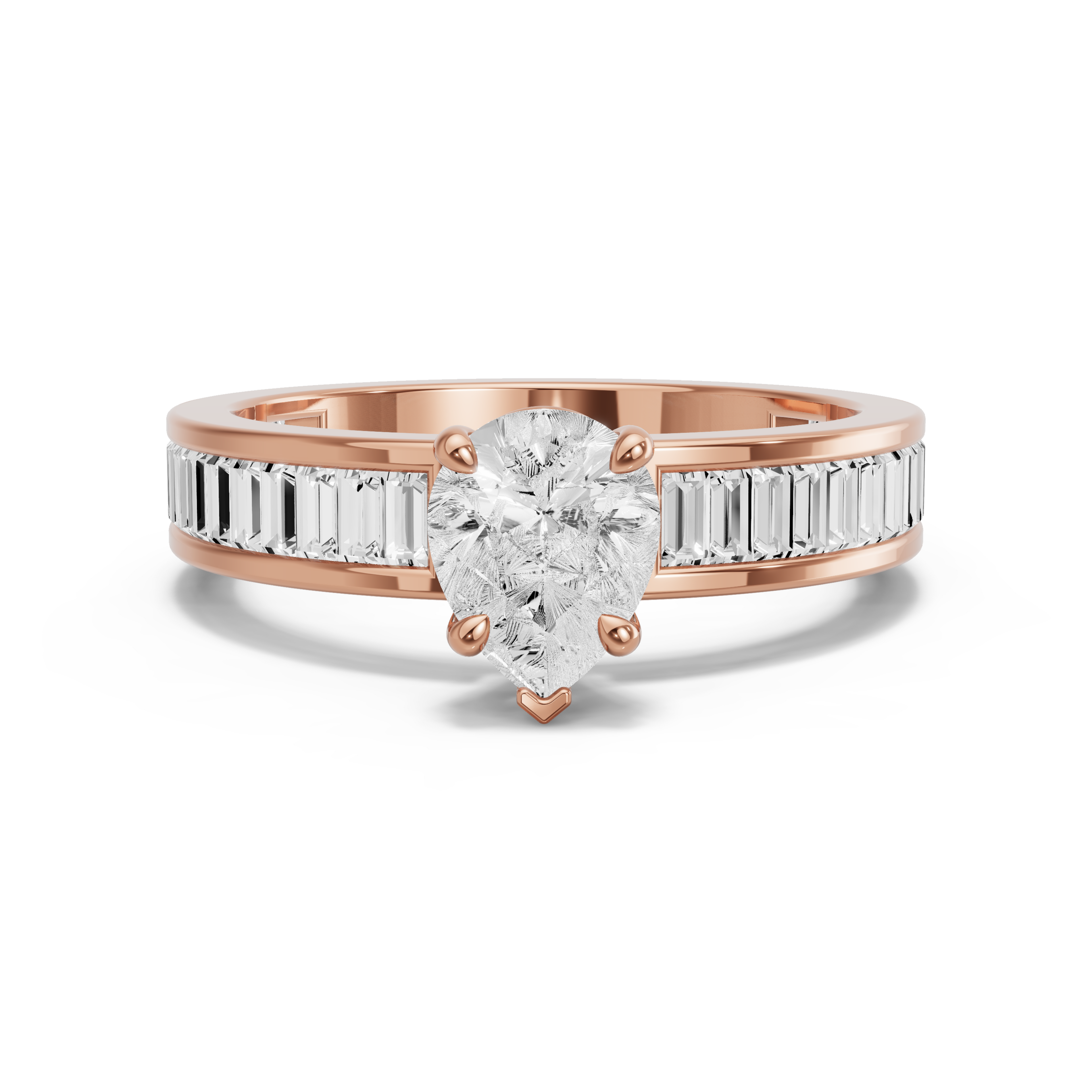Image for Pear Six Prong diamond Ring with Baguette Channel band