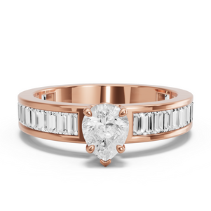 Image for Pear Six Prong diamond Ring with Baguette Channel band