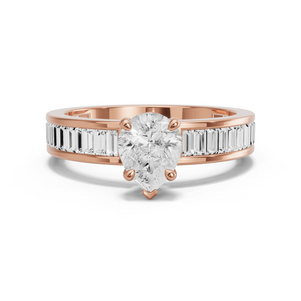 Image for Pear Six Prong diamond Ring with Baguette Channel band