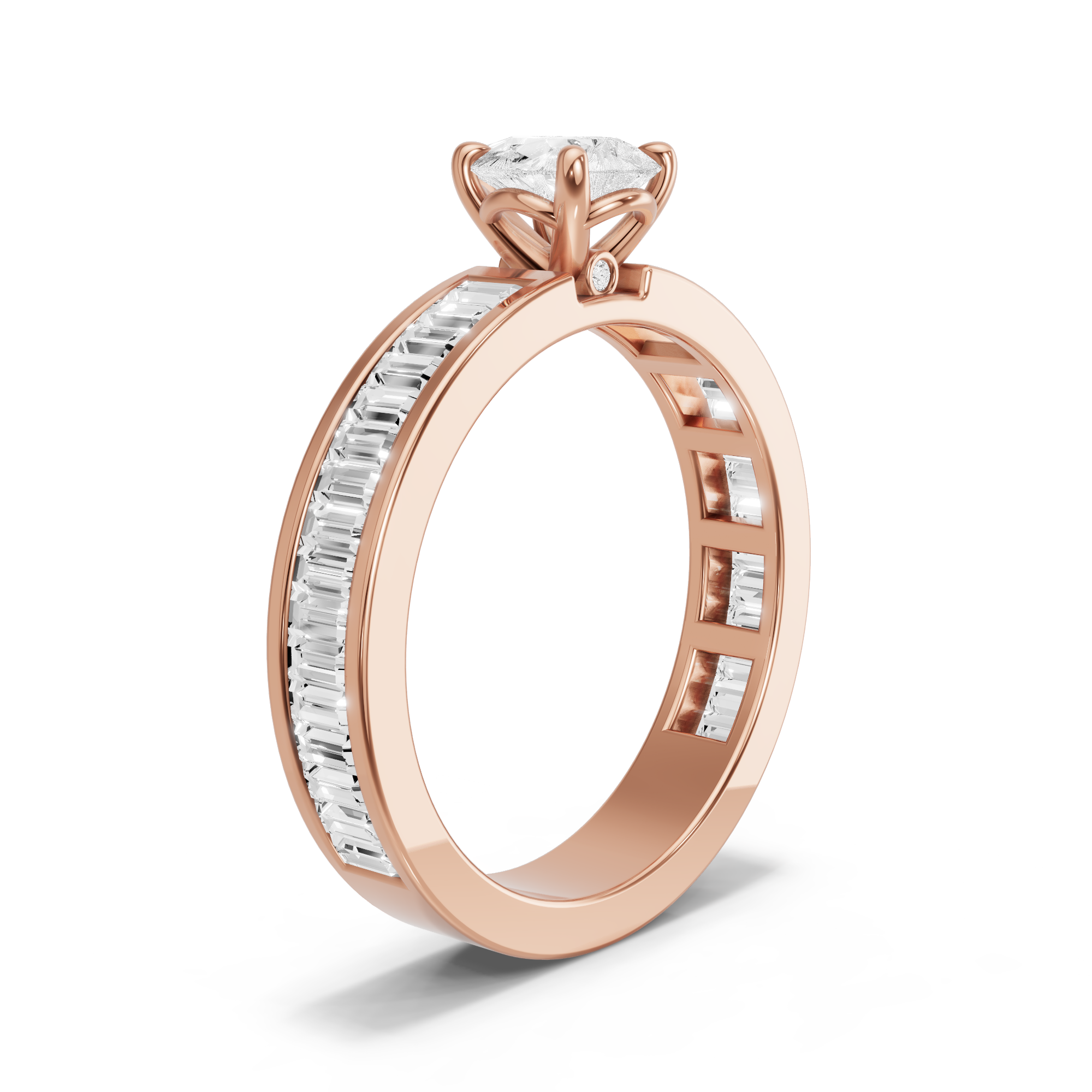 Image for Pear Six Prong diamond Ring with Baguette Channel band
