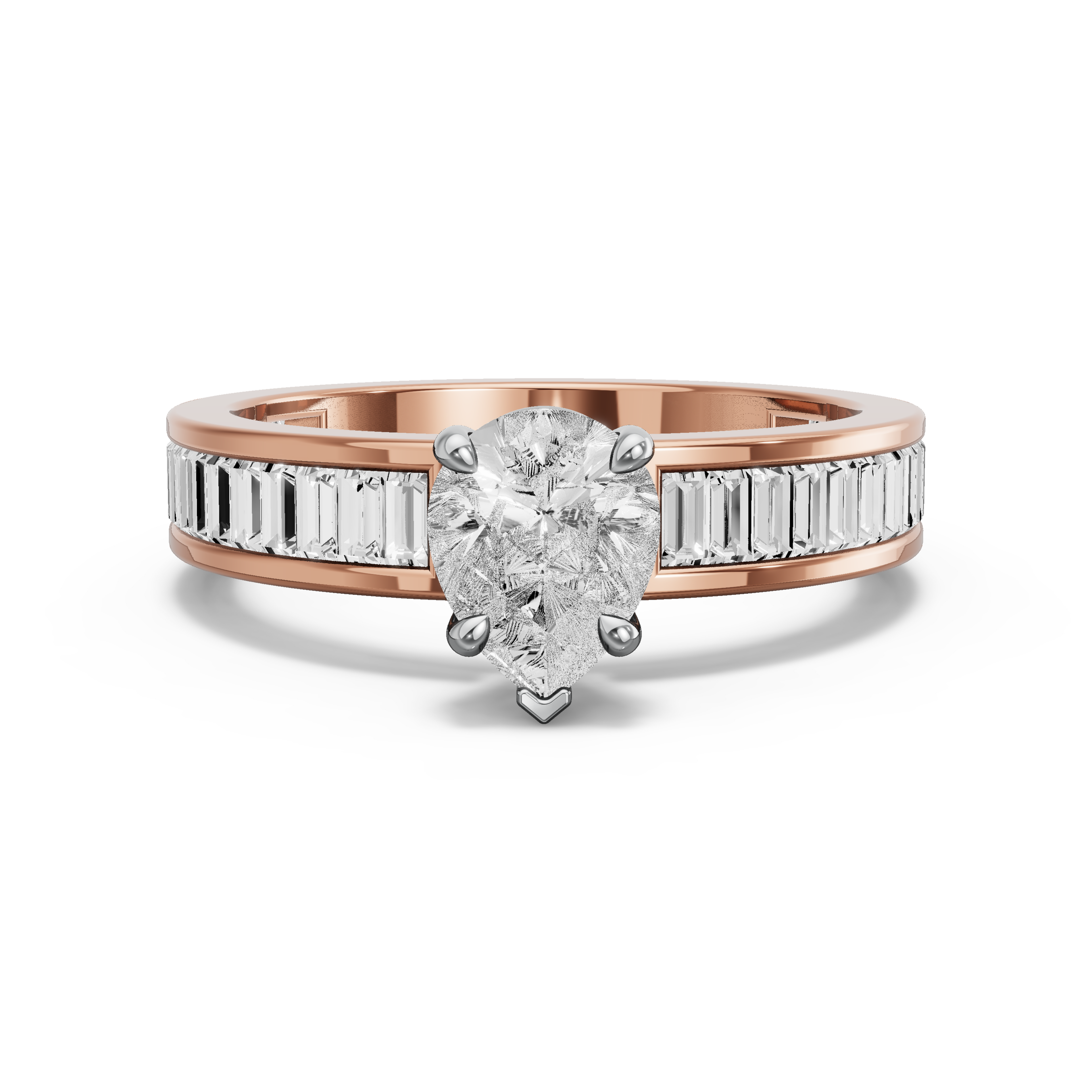 Image for Pear Six Prong diamond Ring with Baguette Channel band