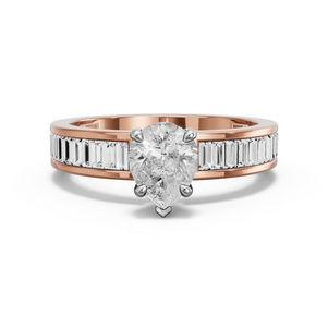 Image for Pear Six Prong diamond Ring with Baguette Channel band