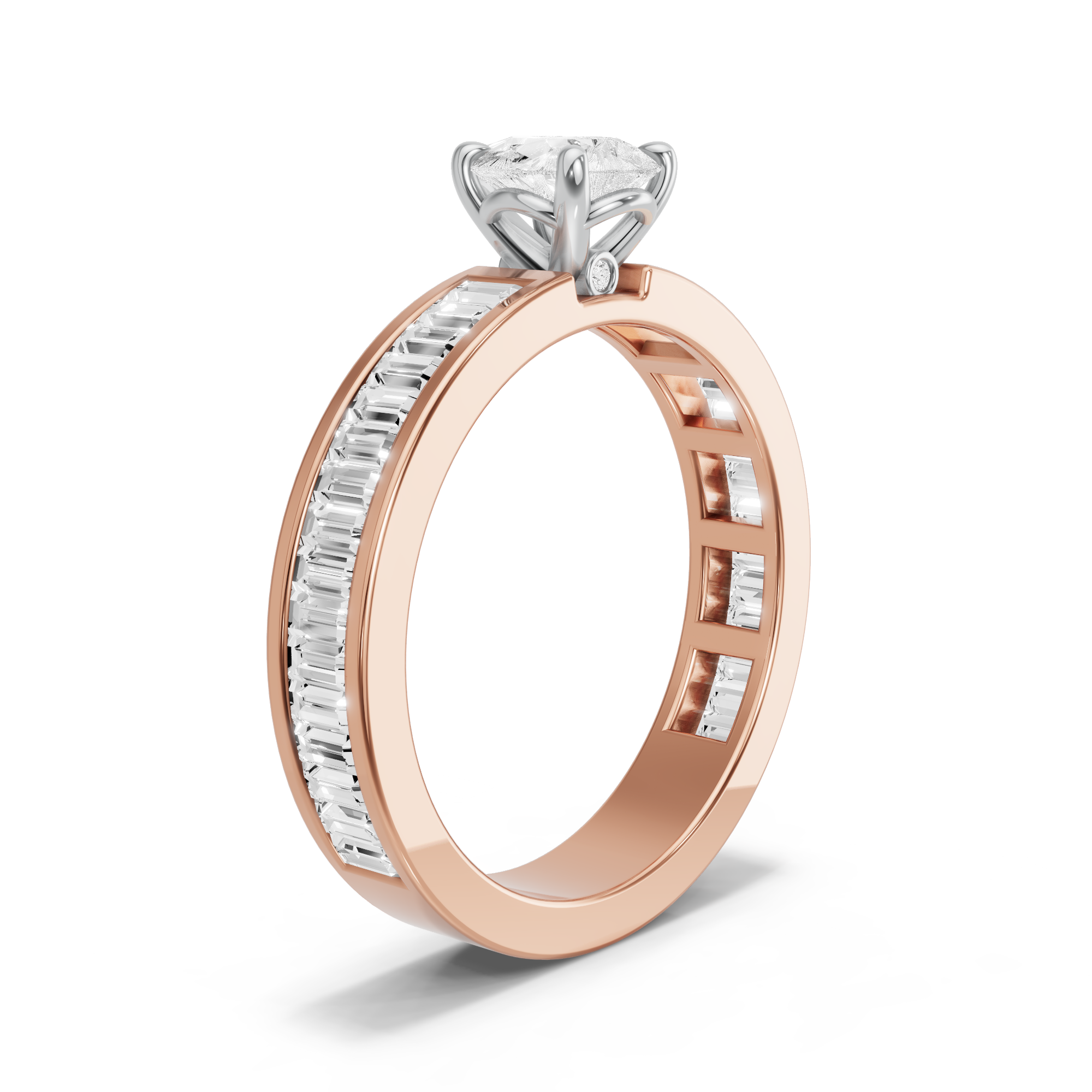 Image for Pear Six Prong diamond Ring with Baguette Channel band