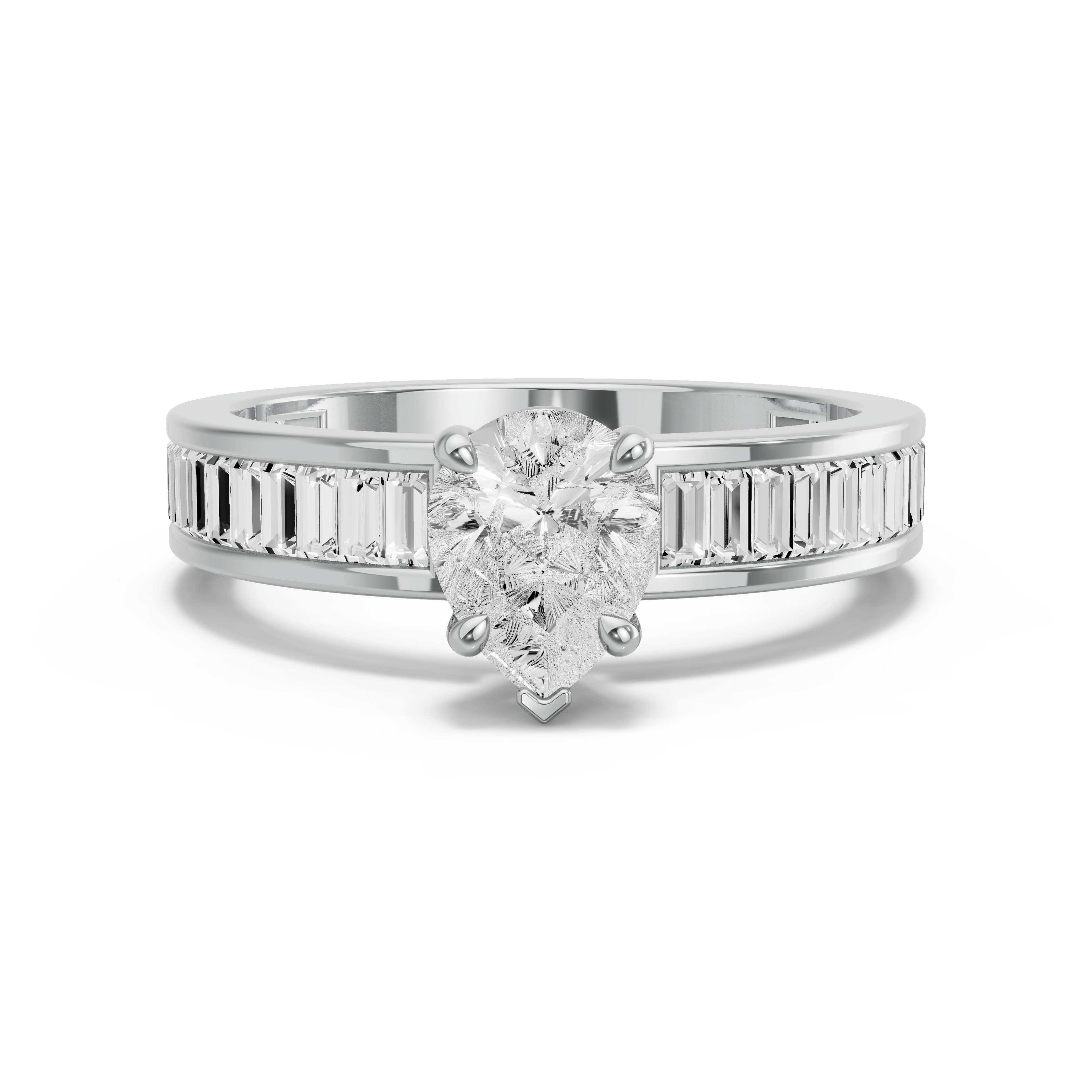Image for Pear Six Prong diamond Ring with Baguette Channel band