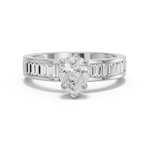 Image for Pear Six Prong diamond Ring with Baguette Channel band