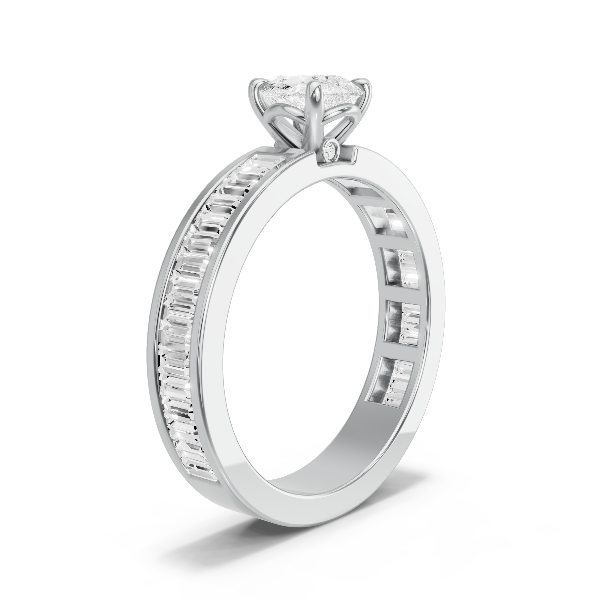 Image for Pear Six Prong diamond Ring with Baguette Channel band